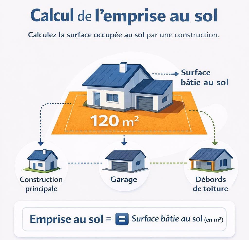 Infographie du calcul de l'emprise au sol d'un bâtiment